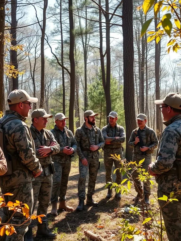 A photograph of a training session where members of the ASSOCIATION COMMUNALE DE CHASSE AGREEE DE MOUSSAGES are learning about sustainable hunting techniques.