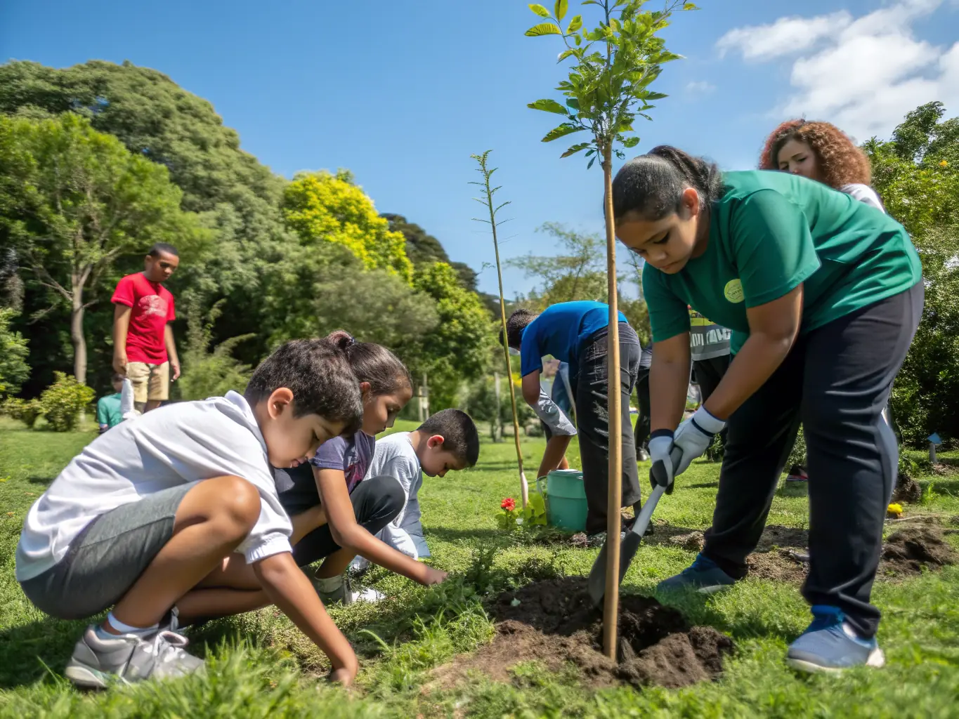 A photograph depicting members of ASSOCIATION COMMUNALE DE CHASSE AGREEE DE MOUSSAGES participating in a habitat restoration project, planting native trees and shrubs to enhance biodiversity.